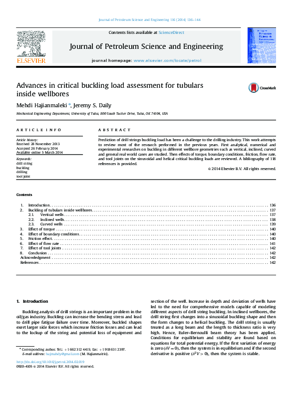 (PDF) Advances in critical buckling load assessment for tubulars inside ...