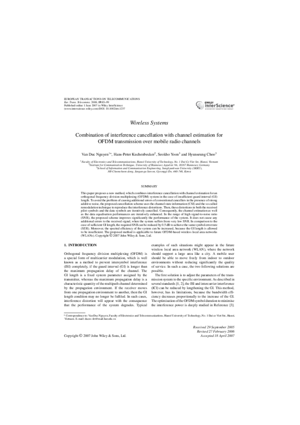 (PDF) Combination of interference cancellation with channel estimation ...