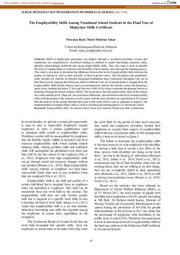 (PDF) The Employability Skills Among Vocational School Students in the ...