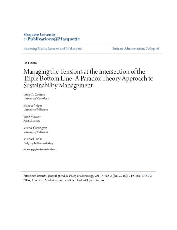 (PDF) Managing the Tensions at the Intersection of the Triple Bottom ...