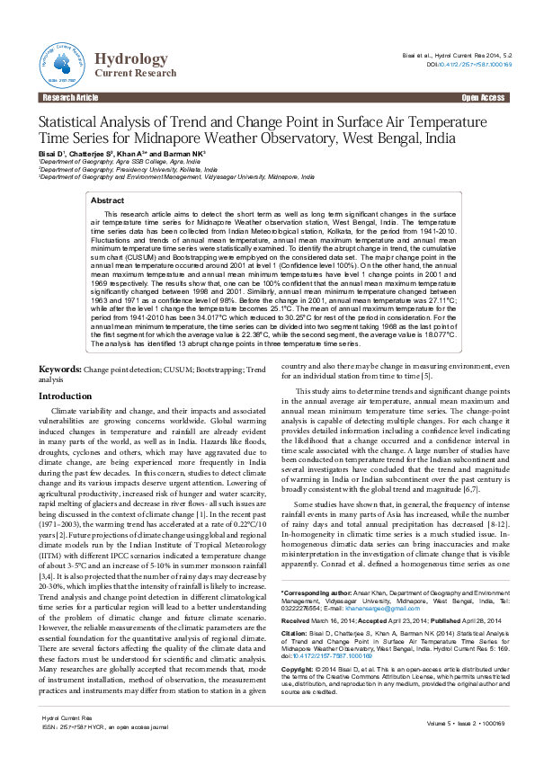 (PDF) Statistical Analysis of Trend and Change Point in Surface Air ...