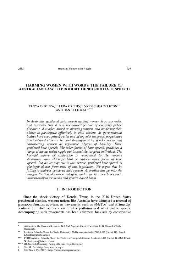 (PDF) Harming Women with Words: The Failure of Australian Law to ...