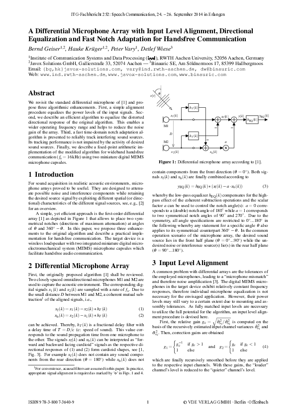 (PDF) A Differential Microphone Array with Input Level Alignment ...