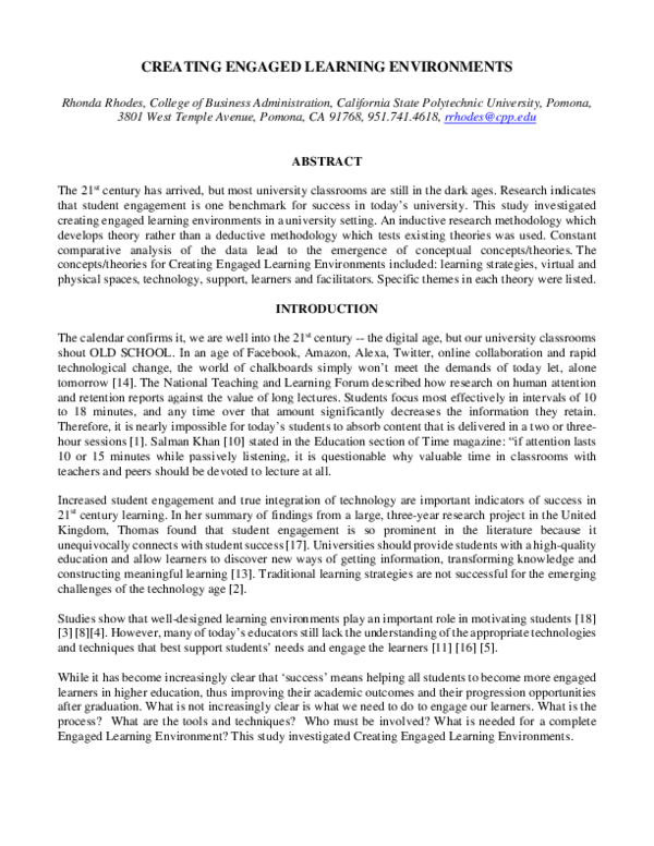 (PDF) Creating Engaged Learning Environments