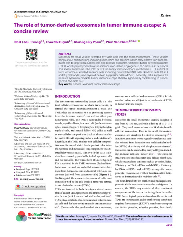 (PDF) The role of tumor-derived exosomes in tumor immune escape: A ...