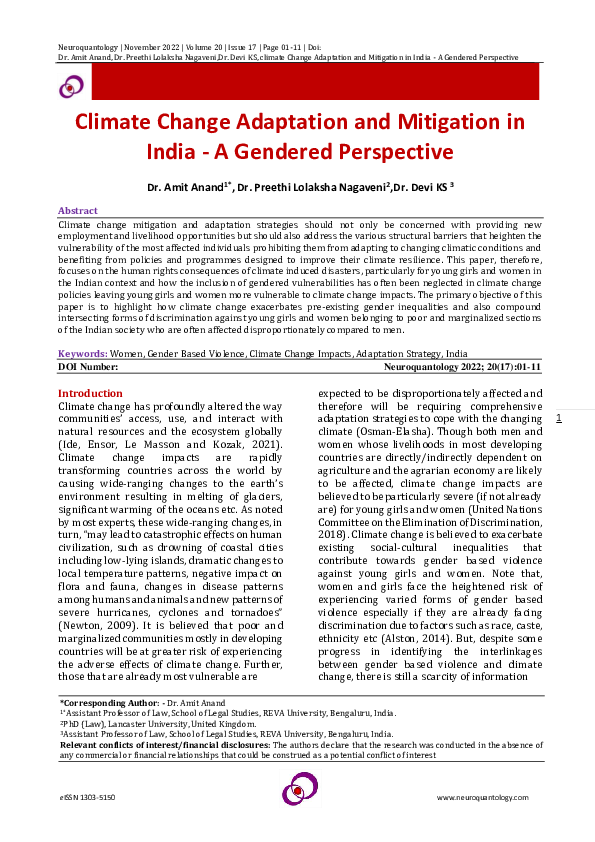(PDF) Climate Change Adaptation and Mitigation in India -A Gendered ...