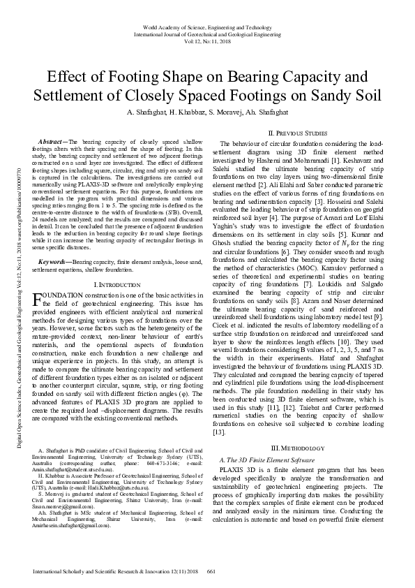 (PDF) Effect of Footing Shape on Bearing Capacity and Settlement of ...