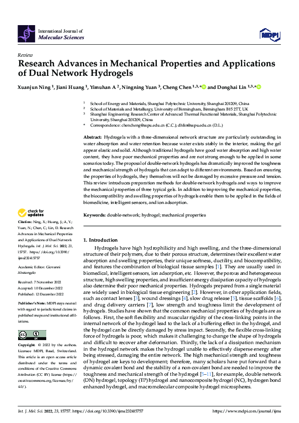 (PDF) Research Advances in Mechanical Properties and Applications of ...