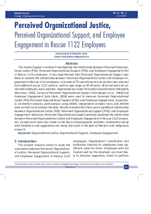 (PDF) Perceived Organizational Justice, Perceived Organizational Support, and Employee