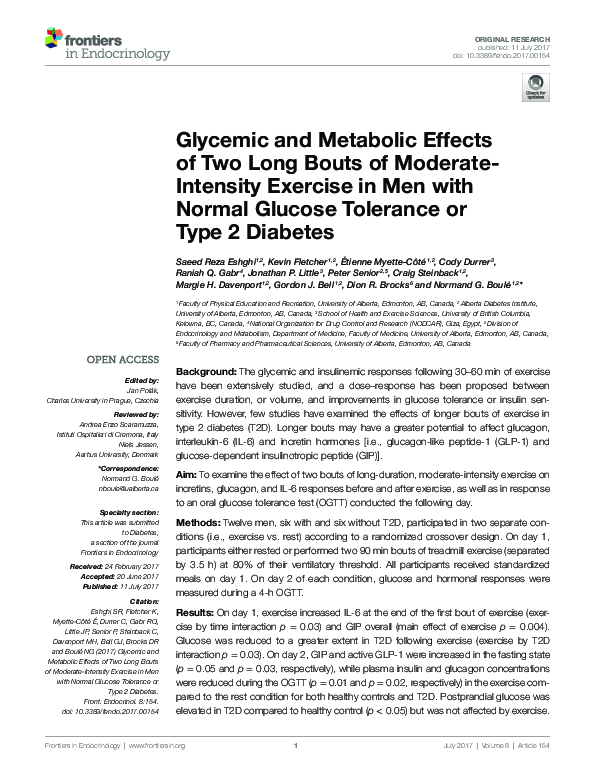 (PDF) Glycemic and Metabolic Effects of Two Long Bouts of Moderate ...