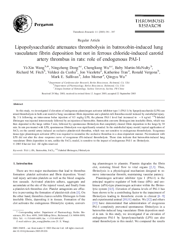 (PDF) Lipopolysaccharide attenuates thrombolysis in batroxobin-induced ...