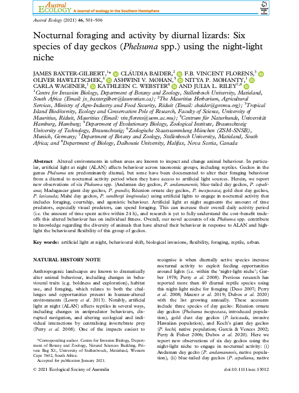 Nocturnal foraging and activity by diurnal lizards: Six species of day ...