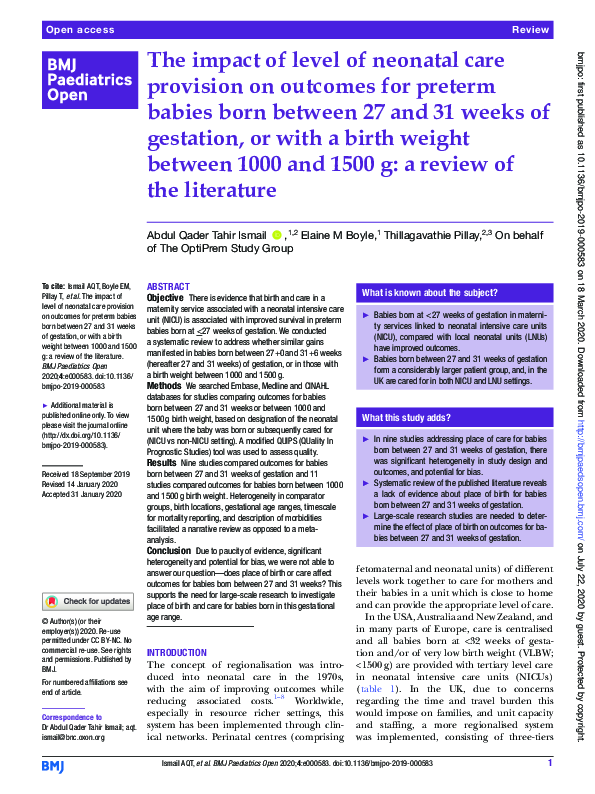 (PDF) The impact of level of neonatal care provision on outcomes for ...