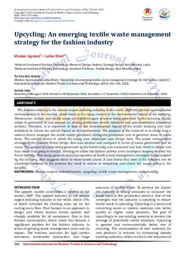 (PDF) Upcycling An emerging textile waste management strategy for the