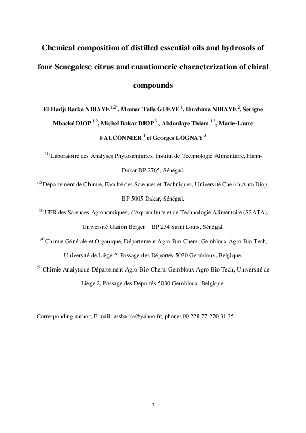 (PDF) Chemical Composition of Distilled Essential Oils and Hydrosols of ...