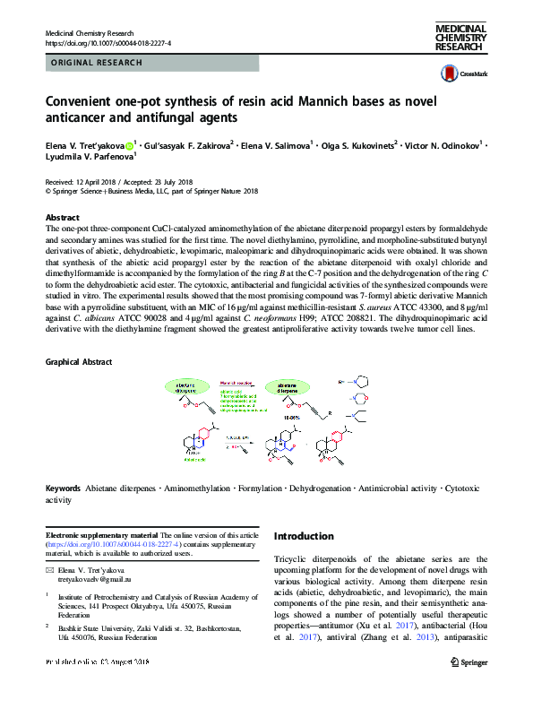 (PDF) Convenient one-pot synthesis of resin acid Mannich bases as novel ...