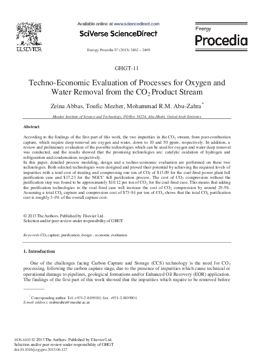 (PDF) Techno-economic Evaluation of Processes for Oxygen and Water ...