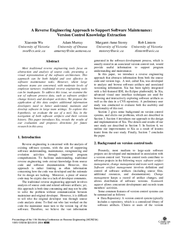 (PDF) A reverse engineering approach to support software maintenance ...