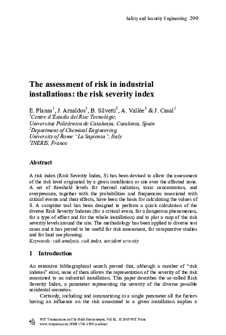 (PDF) The Assessment Of Risk In IndustrialInstallations: The Risk ...