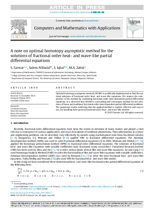 (PDF) A note on optimal homotopy asymptotic method for the solutions of ...