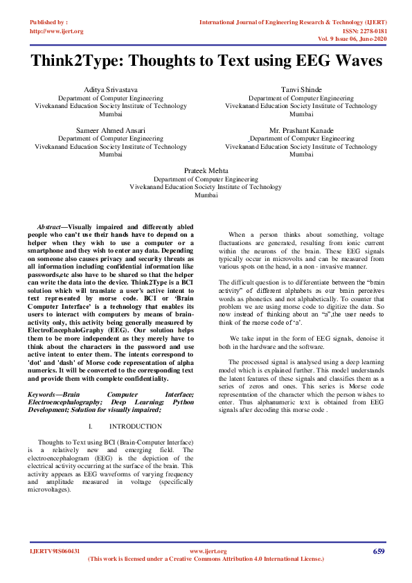 (PDF) Think2Type: Thoughts to Text using EEG Waves