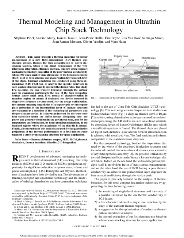 (PDF) Thermal modeling and management in ultrathin chip stack technology