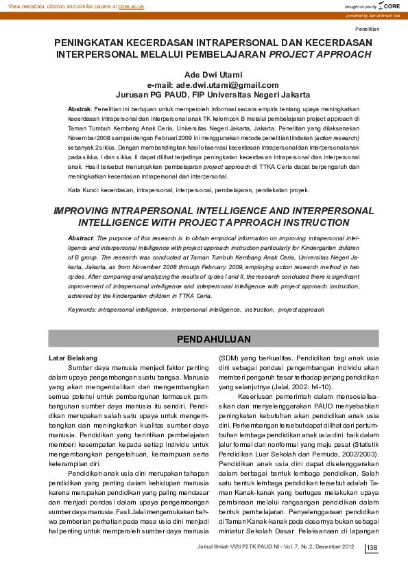 (PDF) Peningkatan Kecerdasan Intrapersonal Dan Kecerdasan Interpersonal ...