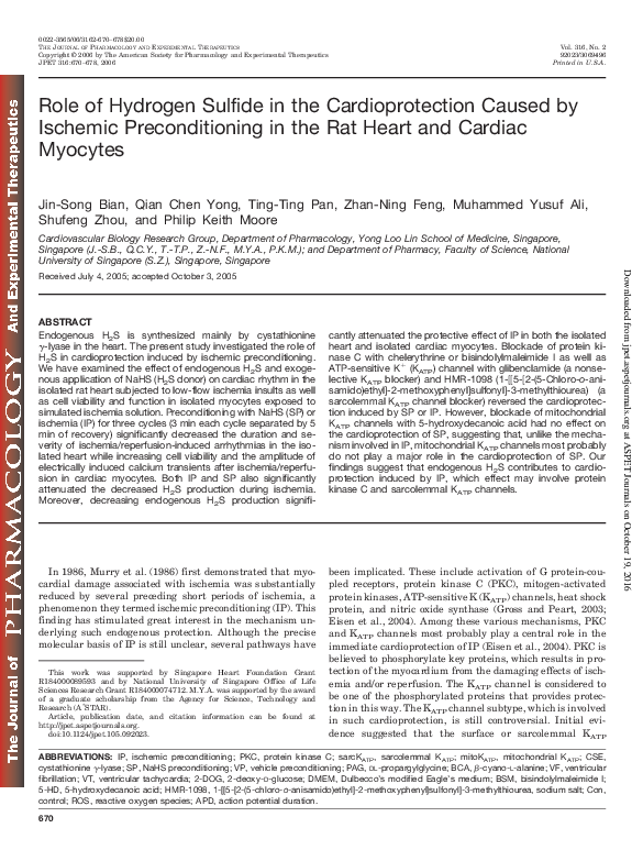 (PDF) Role of Hydrogen Sulfide in the Cardioprotection Caused by ...