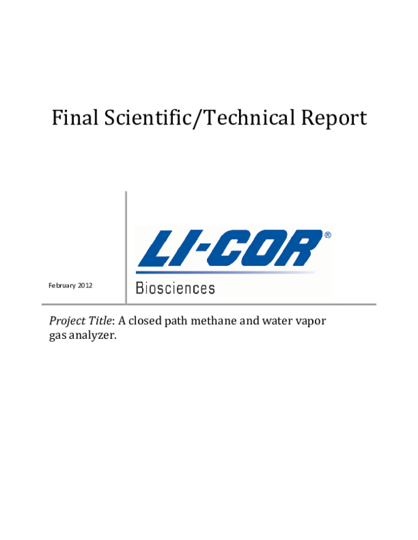 (PDF) Final Scientific/Technical Report. A closed path methane and ...