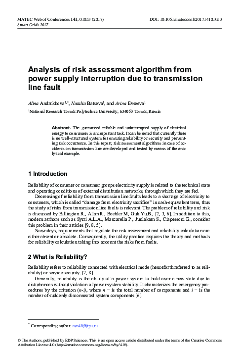 (PDF) Analysis of risk assessment algorithm from power supply ...