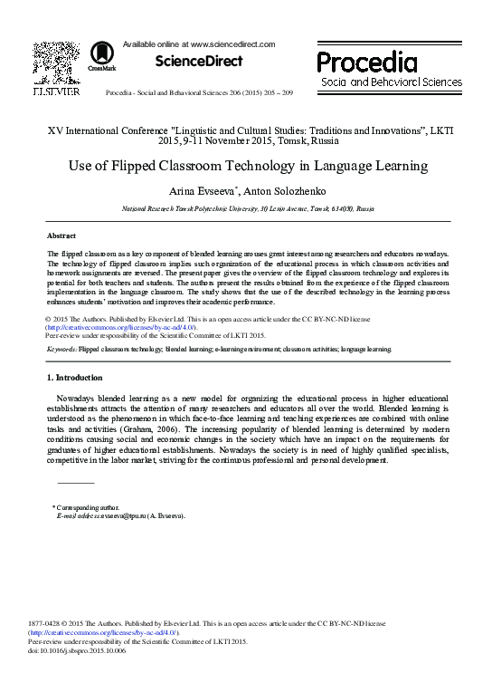 (PDF) Use of Flipped Classroom Technology in Language Learning