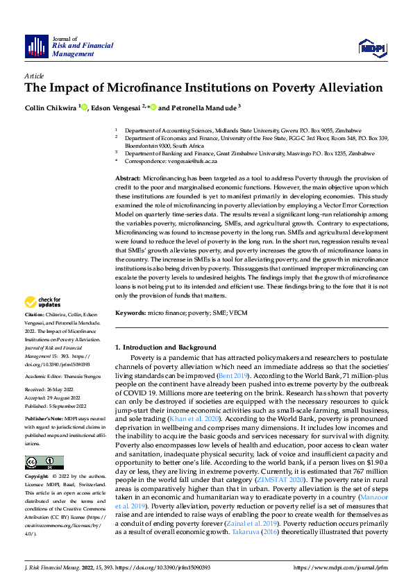 (PDF) The Impact of Microfinance Institutions on Poverty Alleviation