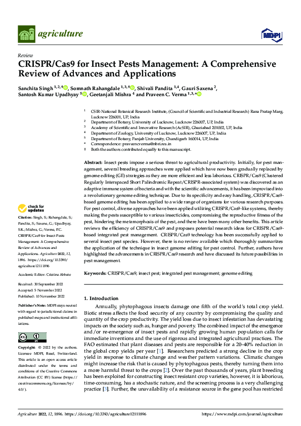 (PDF) CRISPR/Cas9 for Insect Pests Management: A Comprehensive Review ...