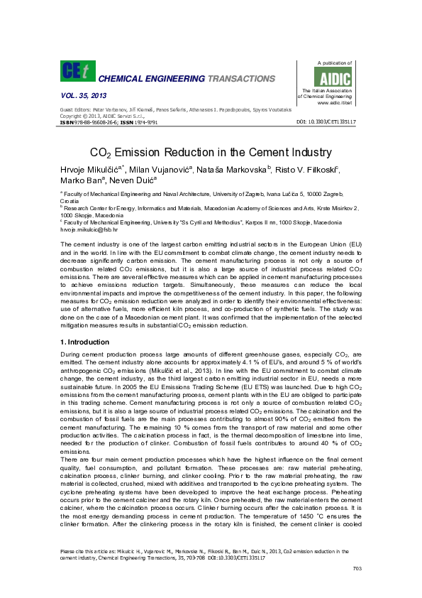 (PDF) CO2 emission reduction in the cement industry