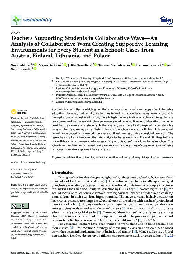 (PDF) Teachers Supporting Students in Collaborative Ways—An Analysis of ...