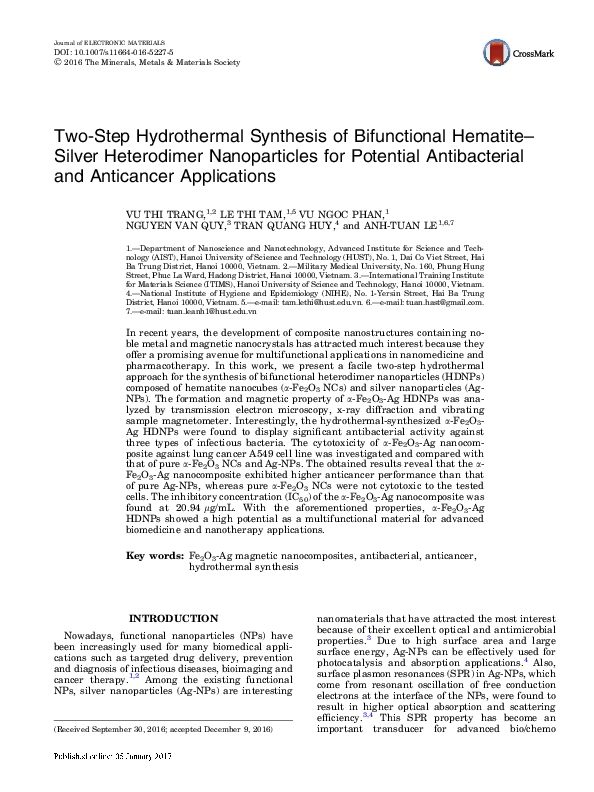 (PDF) Two-Step Hydrothermal Synthesis of Bifunctional Hematite–Silver ...