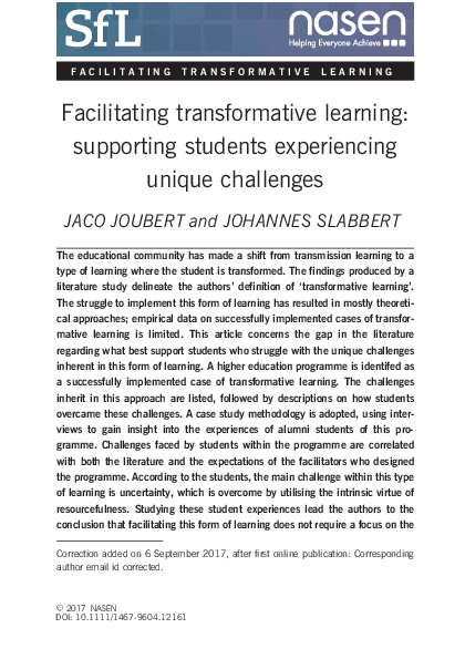 (PDF) Facilitating transformative learning: supporting students ...