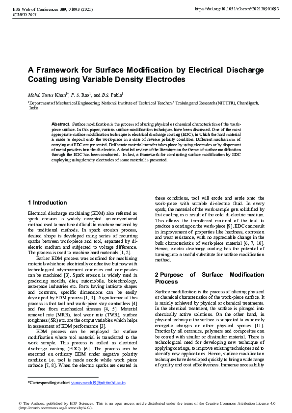 Pdf A Framework For Surface Modification By Electrical Discharge