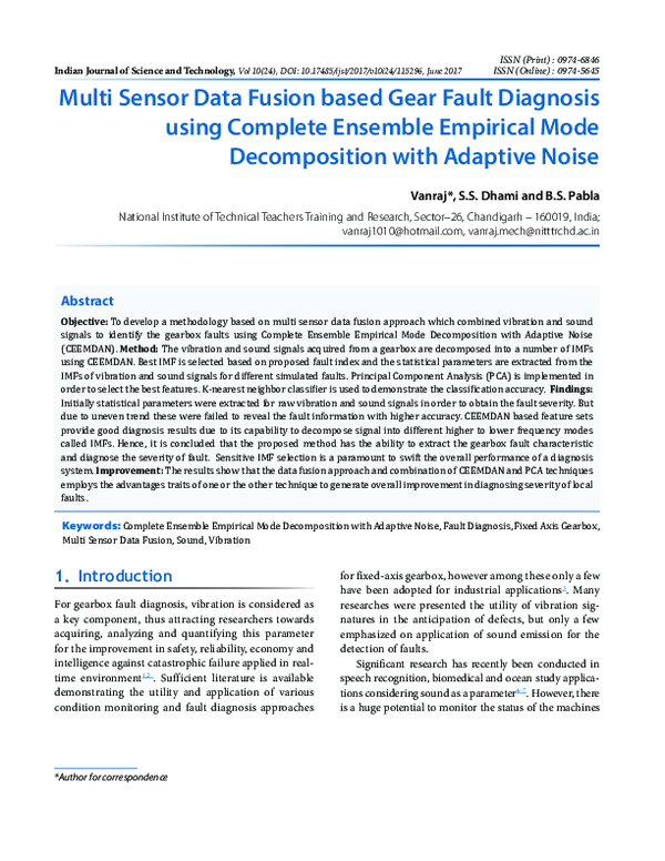 (PDF) Multi Sensor Data Fusion based Gear Fault Diagnosis using ...