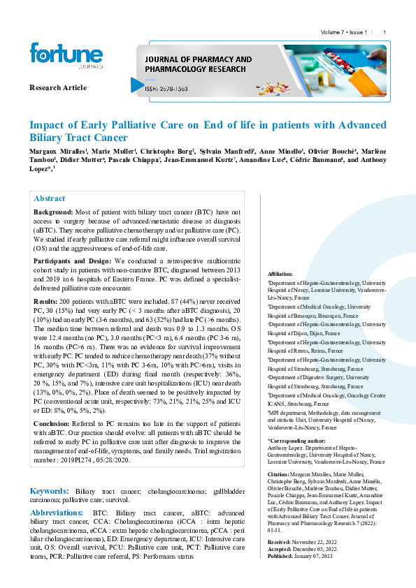 (PDF) Impact of Early Palliative Care on End of life in patients with ...