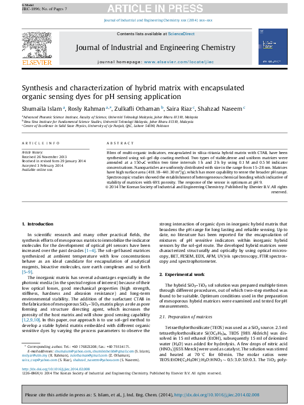(PDF) Synthesis and characterization of hybrid matrix with encapsulated ...