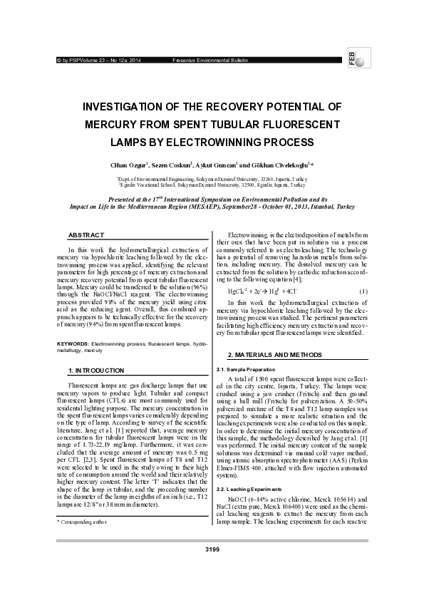 (PDF) Investigation of the Recovery Potential of Mercury from Spent ...