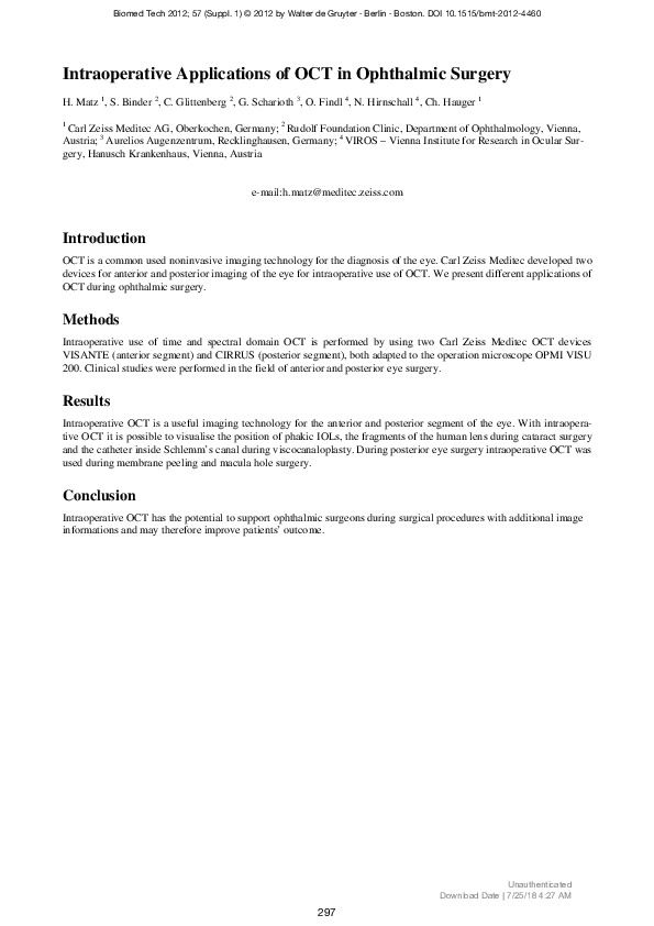 (PDF) Intraoperative Applications of OCT in Ophthalmic Surgery