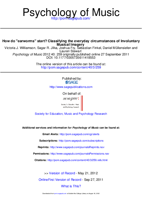 (PDF) How do “earworms” start? Classifying the everyday circumstances ...