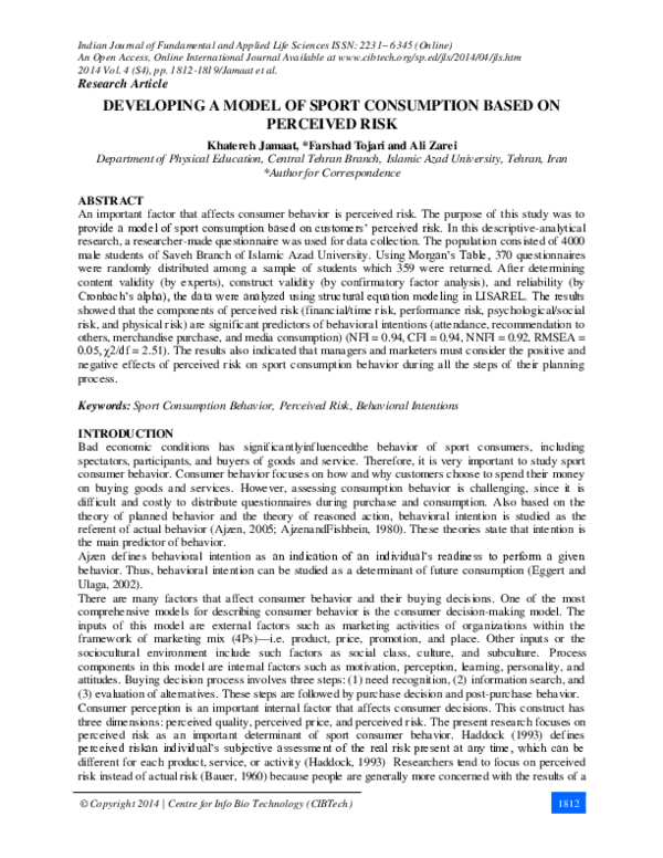 (PDF) Developing a Model of Sport Consumption Based on Perceived Risk