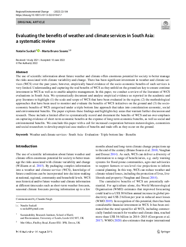 (PDF) Evaluating the benefits of weather and climate services in South ...
