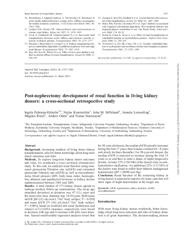 (PDF) Postnephrectomy development of renal function in living kidney