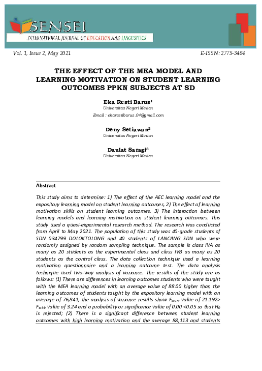 (PDF) The Effect of the Mea Model and Learning Motivation on Student ...
