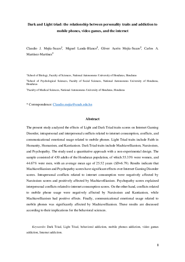 (PDF) Dark and Light triad: the relationship between personality traits ...