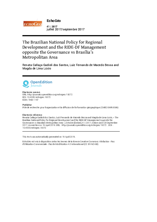 (PDF) The Brazilian National Policy for Regional Development and the ...